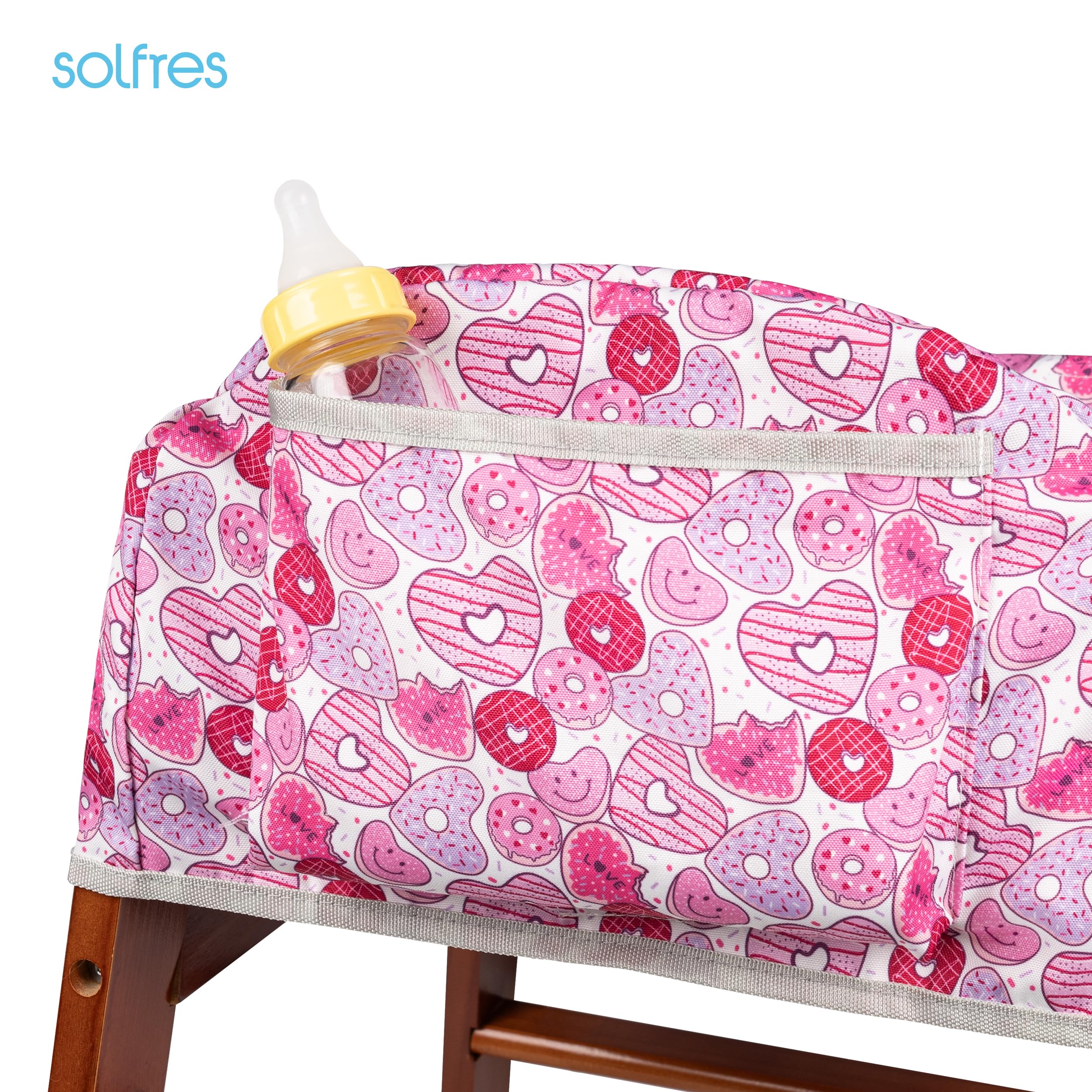 Solfres high chair cover is machine washable for easy cleanup.