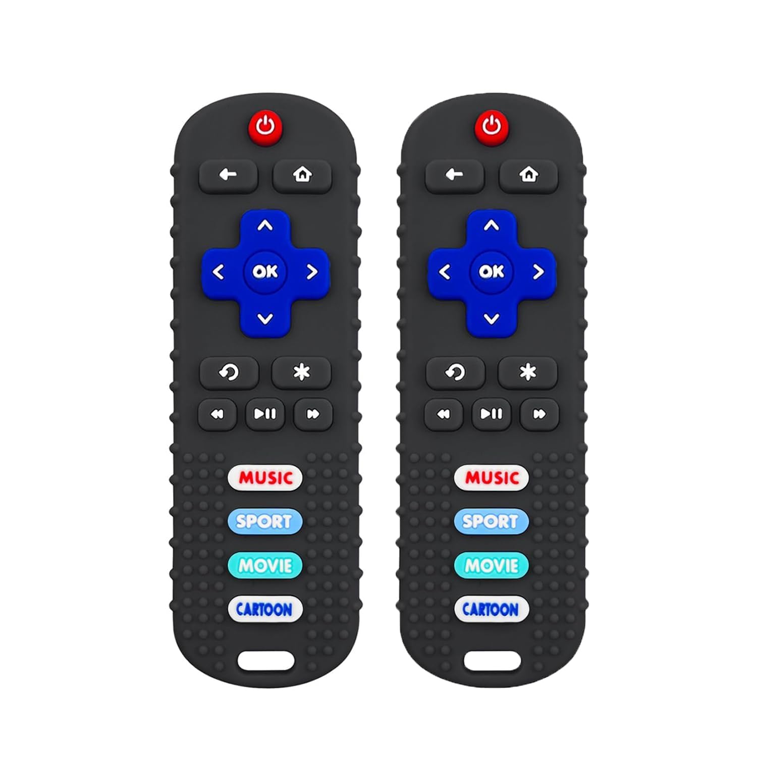 SOLIFEGOBLE remote teether front view with button textures for sensory chewing and engagement