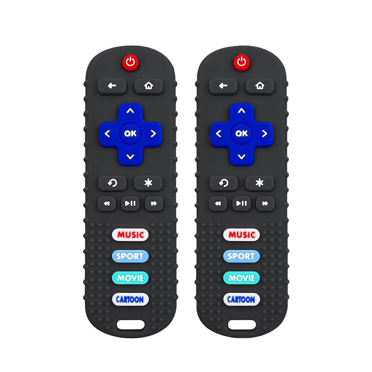 SOLIFEGOBLE remote teether front view with button textures for sensory chewing and engagement