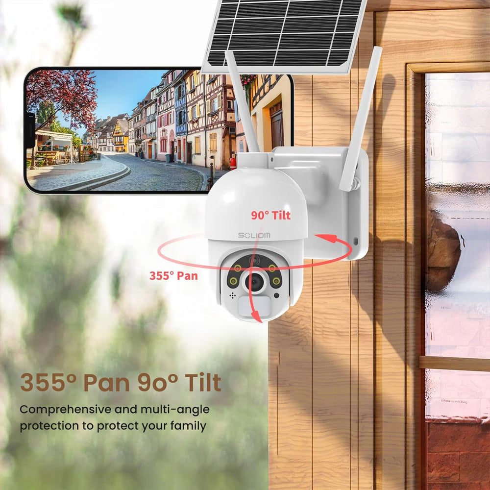 SOLIOM 360-degree pan-tilt view delivers broad coverage from the app