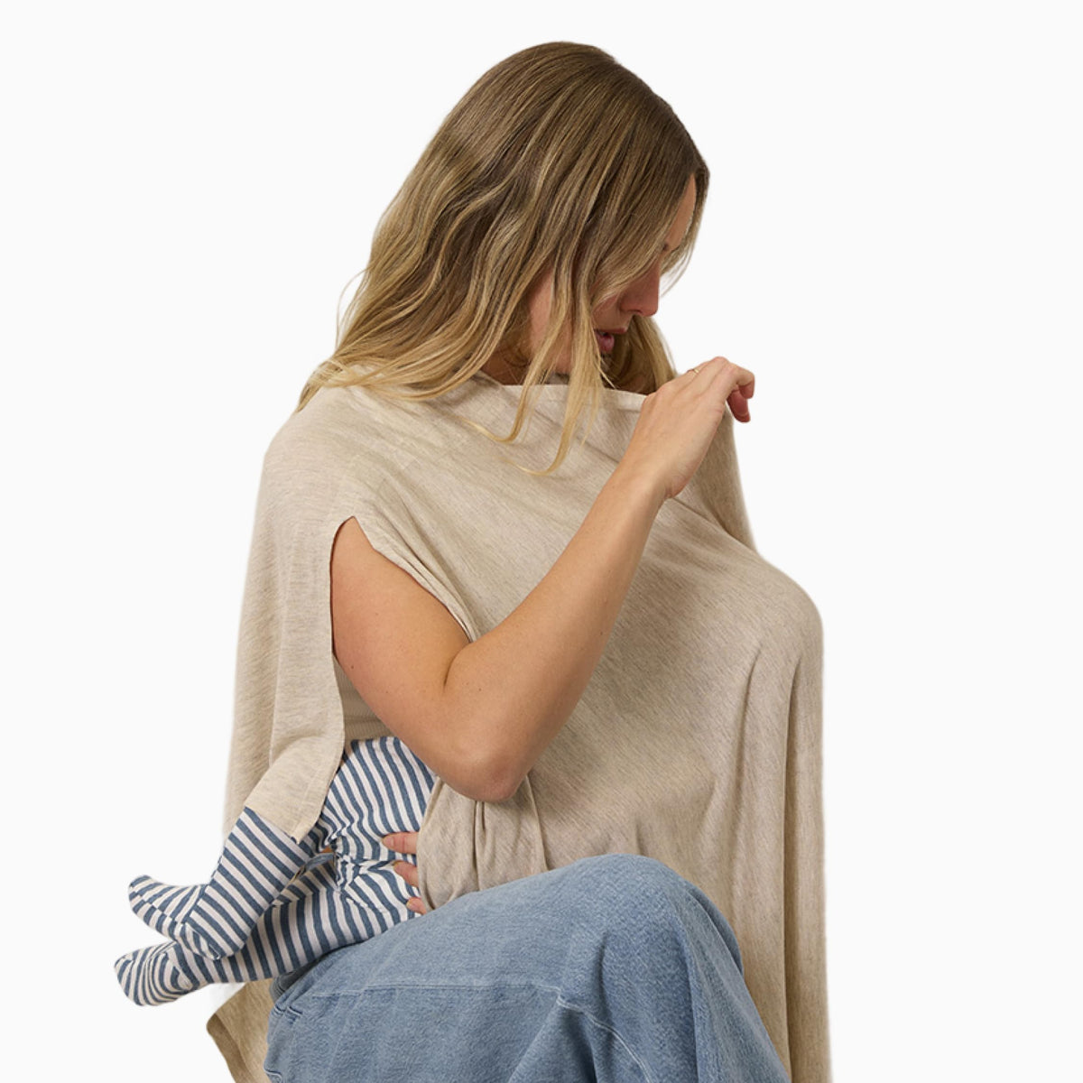 Solly Baby nursing cover flax fabric close-up shows buttery-soft texture for gentle touch