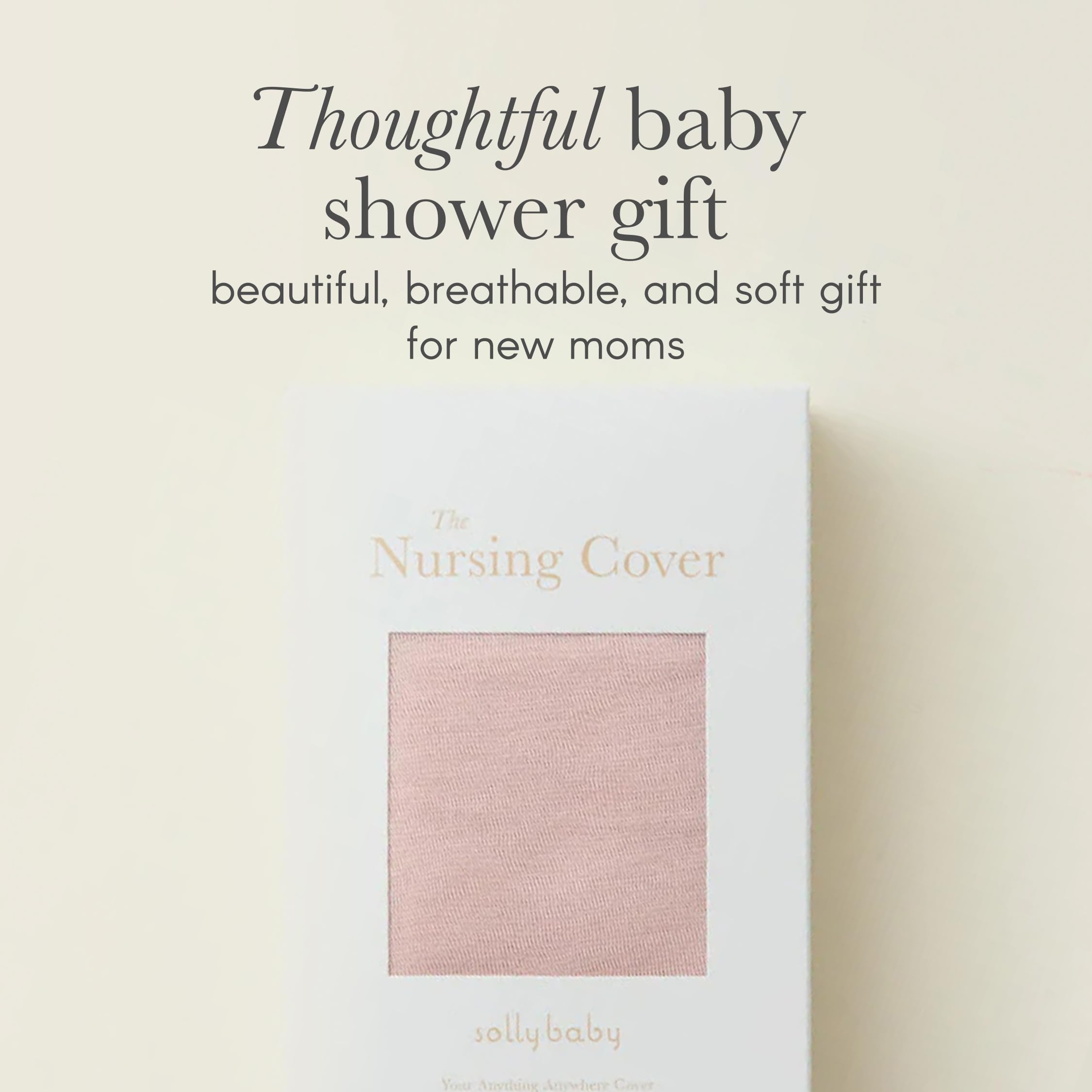 Solly Baby nursing cover flax ready for gifting at baby showers