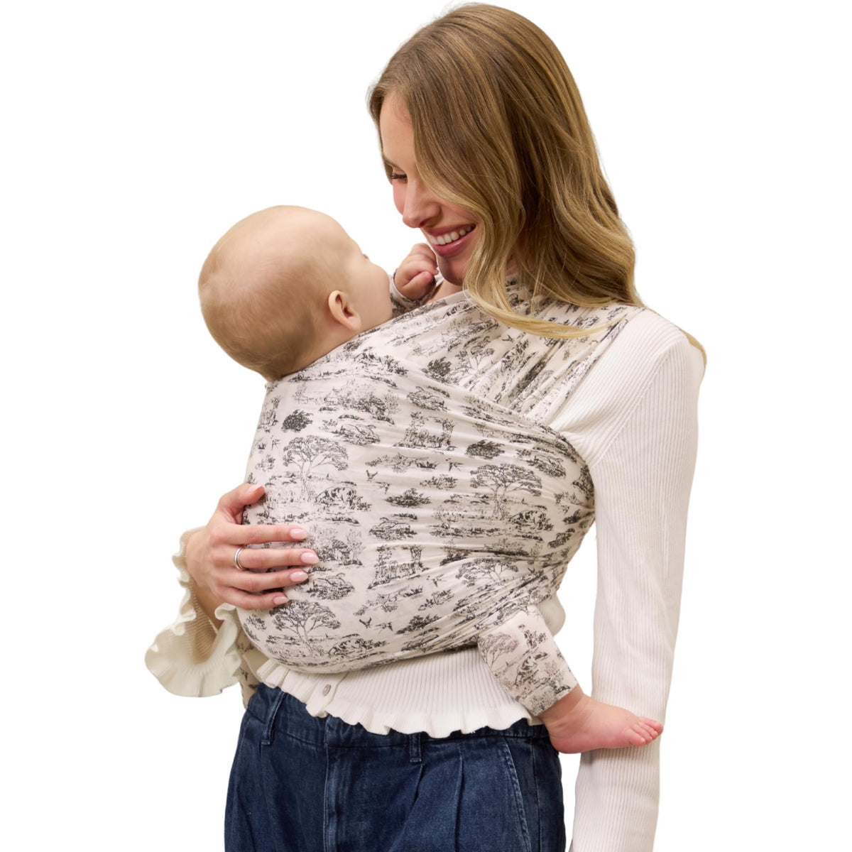 Solly Baby Wrap charcoal toile close-up shows buttery-soft fabric texture