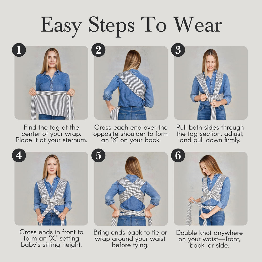 Solly Baby wrap sage chequer pattern worn during errands and daily wear.