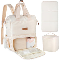 SOLPKD breast pump bag beige front view highlighting roomy pockets for pumps and accessories