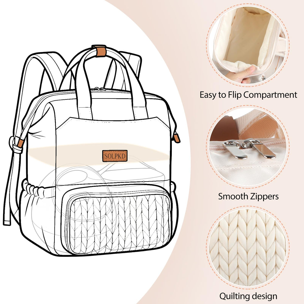 SOLPKD breast pump bag inside compartments showing organized storage for bottles and pads
