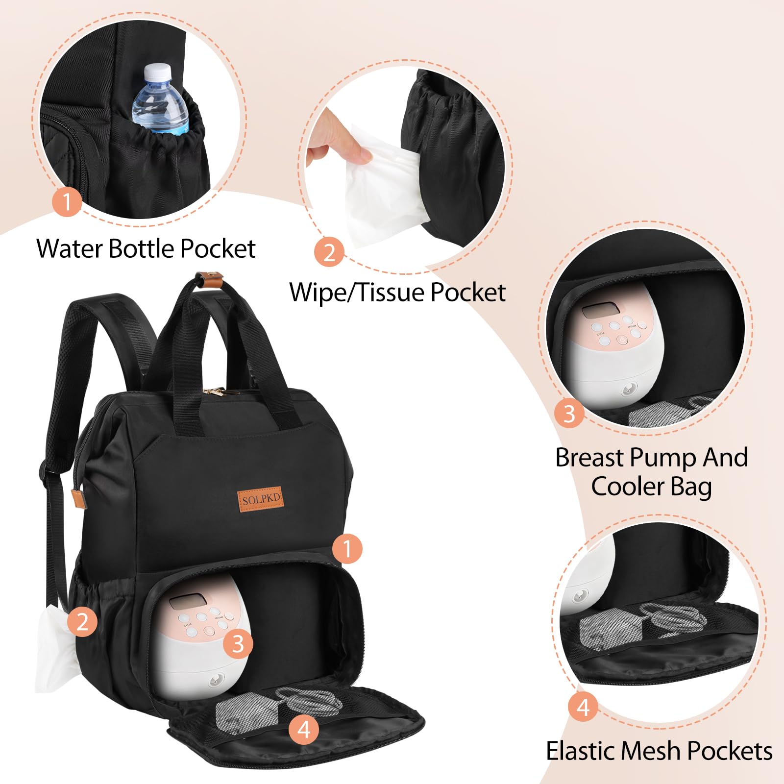 SOLPKD bag laptop pocket holds a 15-inch laptop for on-the-go work.