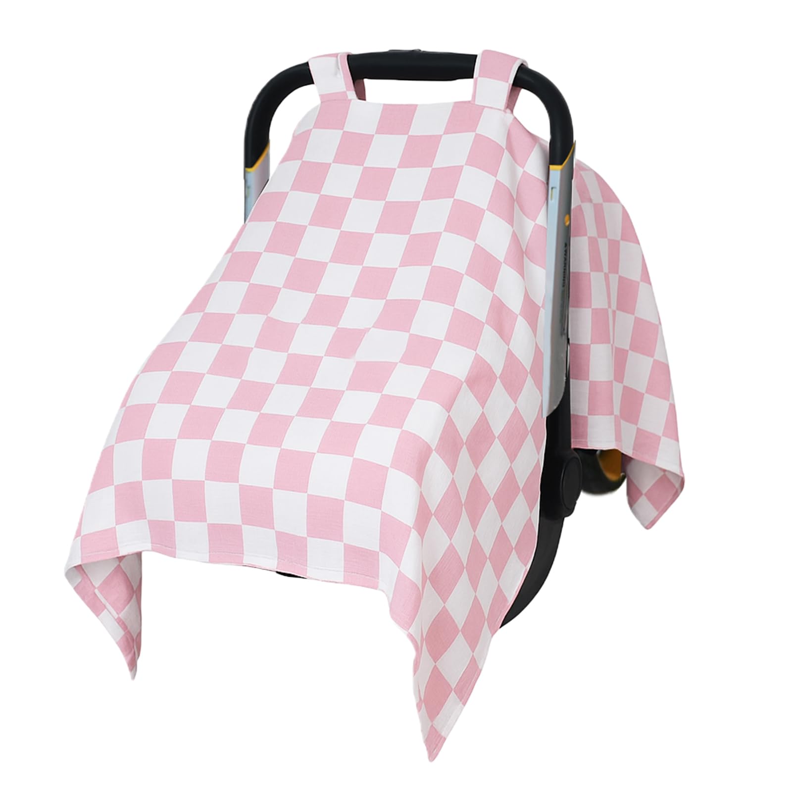 SolTourne muslin car seat cover provides 360-degree coverage for sun and breeze protection.