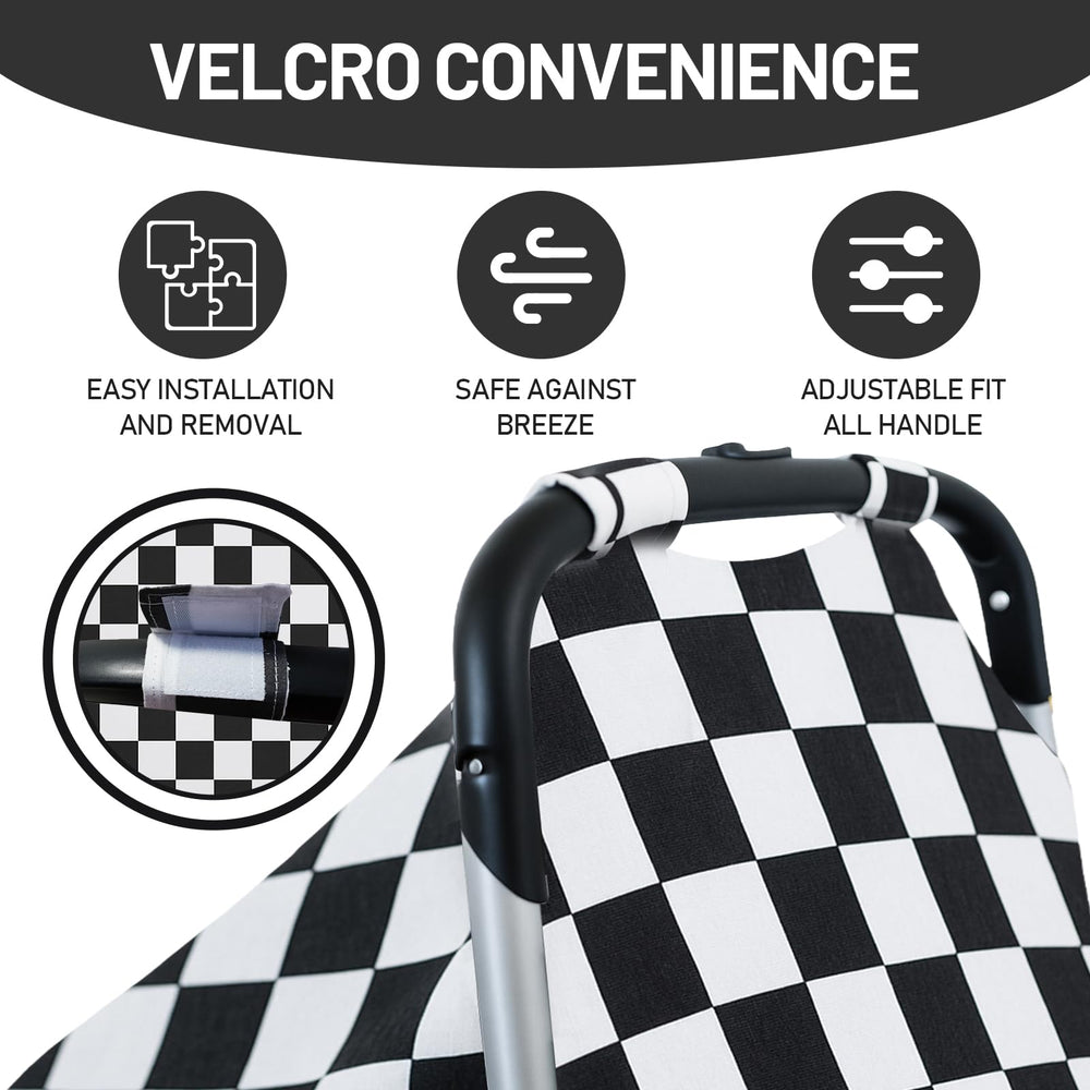 solTourne universal-fit car seat canopy covers most infant carriers securely.