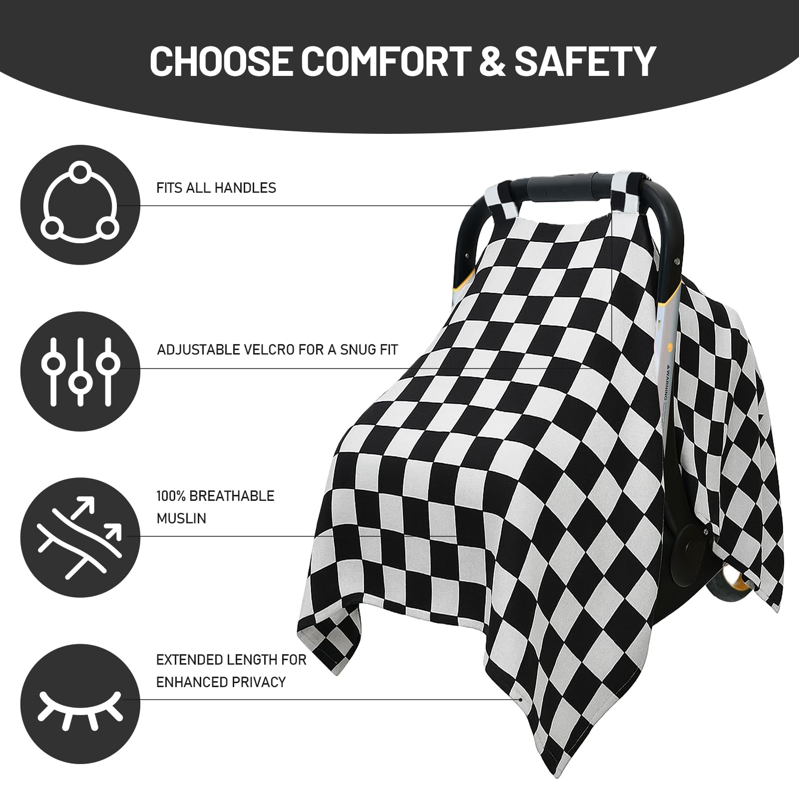 solTourne black-white plaid design adds chic style while shielding sun and breezes.