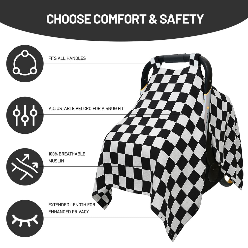 solTourne black-white plaid design adds chic style while shielding sun and breezes.