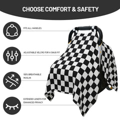 solTourne black-white plaid design adds chic style while shielding sun and breezes.