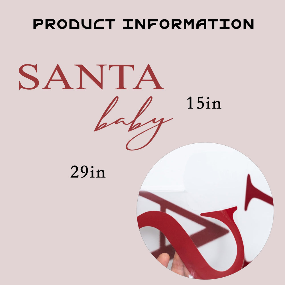 SOLUXIKA Santa Baby decal suits gender reveal or baby shower décor under party lighting.