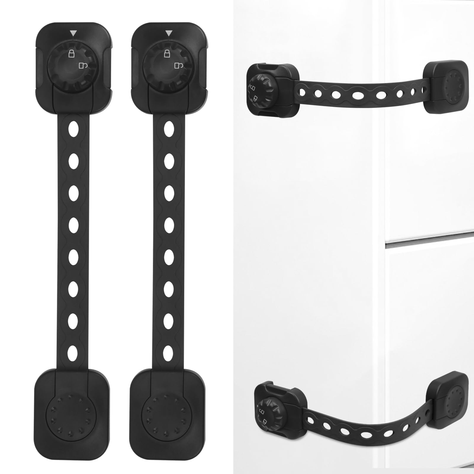 Songaa cabinet straps 2-pack securing a kitchen cabinet for baby-proofing.