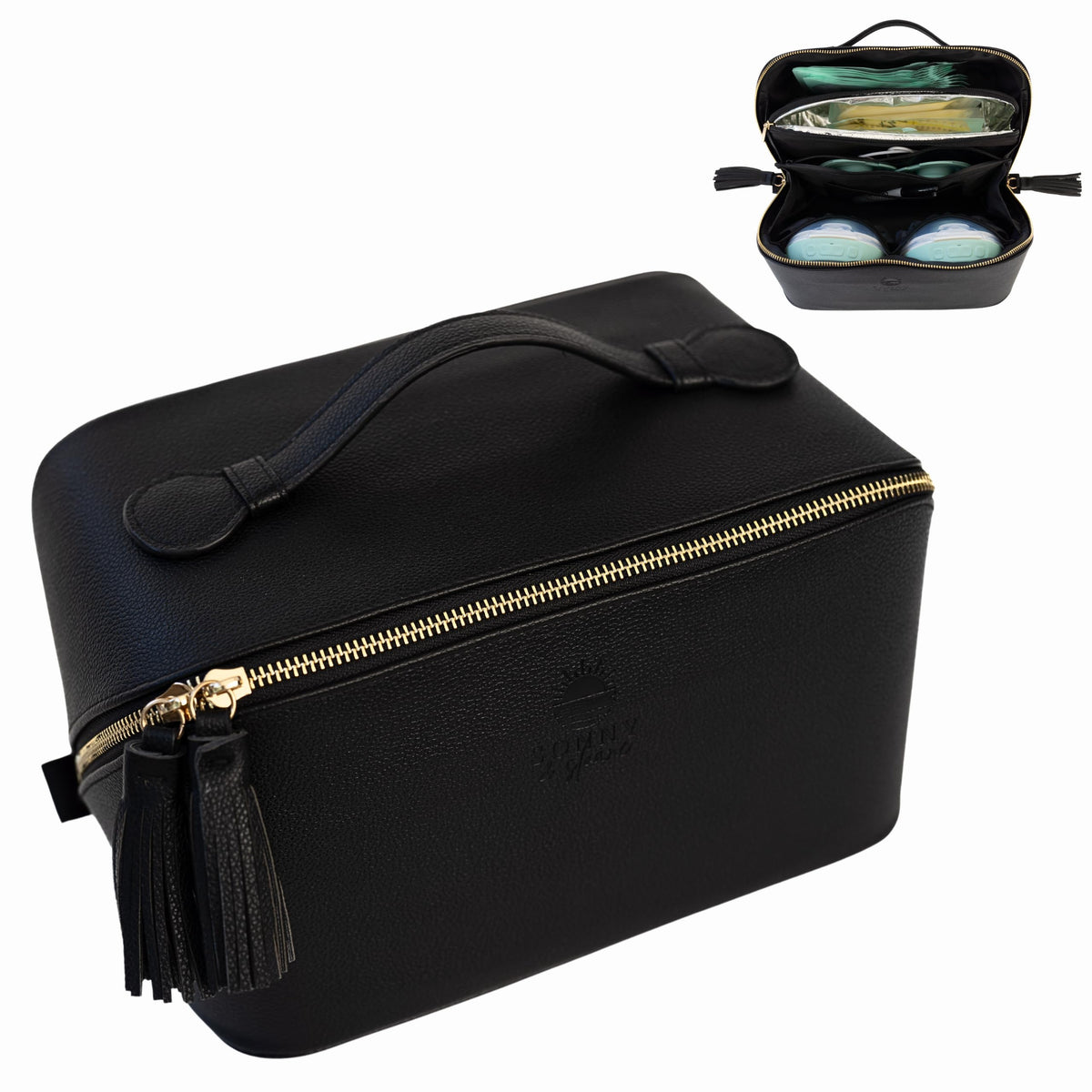 Sonny & Sloane vegan-leather wearable pump bag securely carries pumps and milk for work.