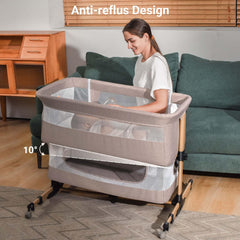 Soobaby adjustable height aligns with most beds for convenient positioning.