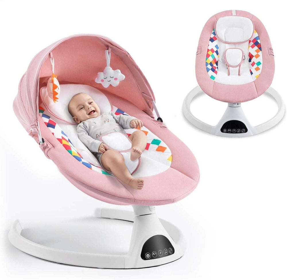 Soobaby baby swing front view showing compact design for small spaces