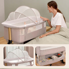 Soobaby bassinet beige color complements nursery decor and baby sleep.