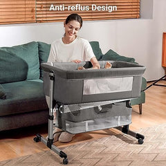 Soobaby bedside crib mosquito-net-attached keeps baby comfortable and insect-free while you rest nearby.