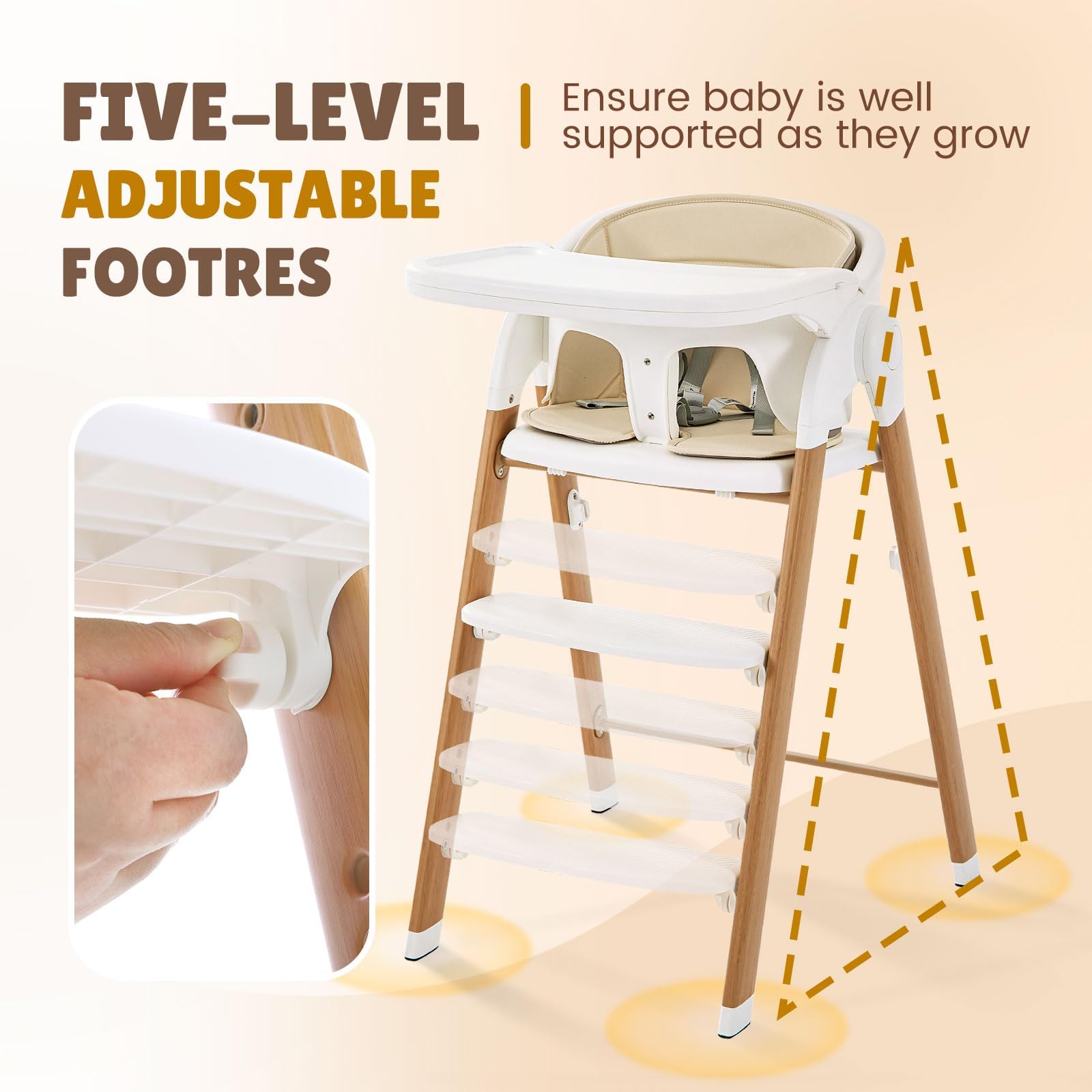 Soobaby 5-point harness keeps baby safe and comfortable during meals.