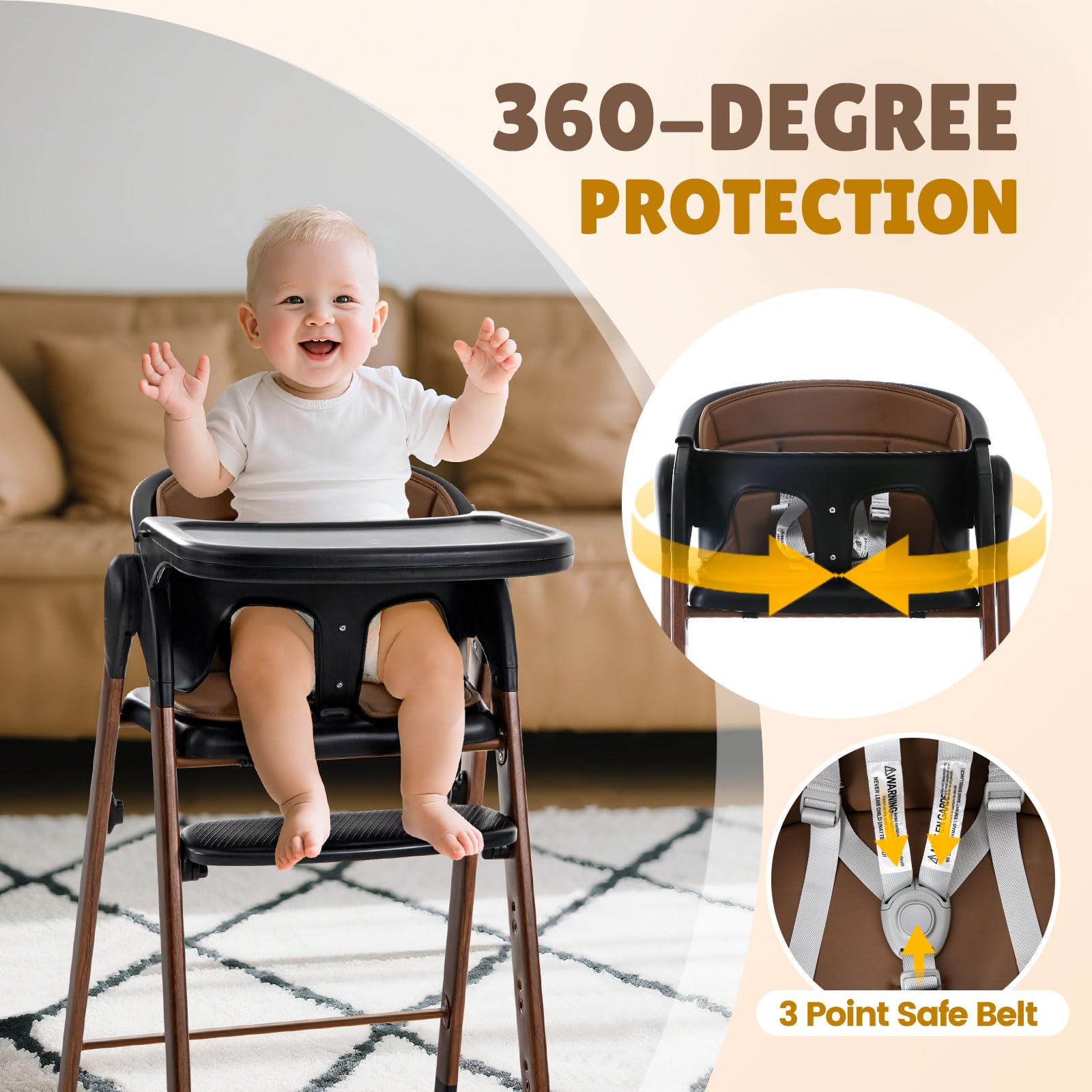 Soobaby high chair dishwasher-safe tray simplifies quick cleanup after meals.