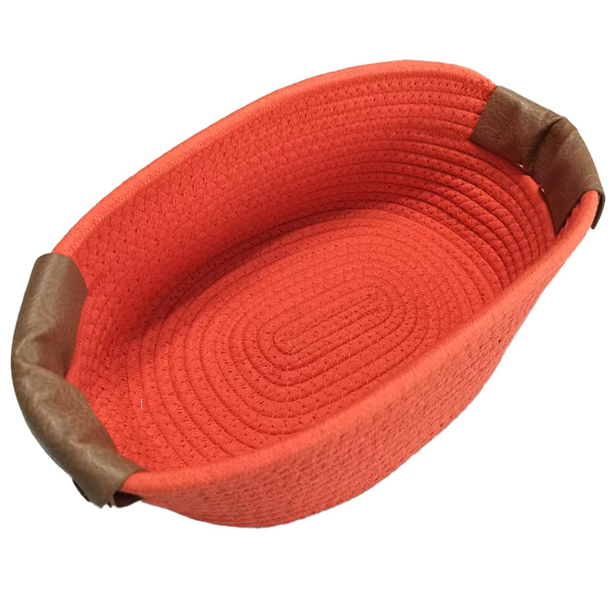 SOORXIEIN medium cotton woven basket with PU leather handle for easy organization.