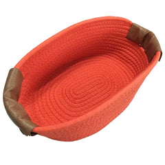 SOORXIEIN medium cotton woven basket with PU leather handle for easy organization.