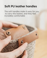SOORXIEIN basket handle closeup showing PU leather strap and reinforced durability