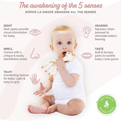 Sophie la girafe mini teether in hand, compact for on-the-go soothing