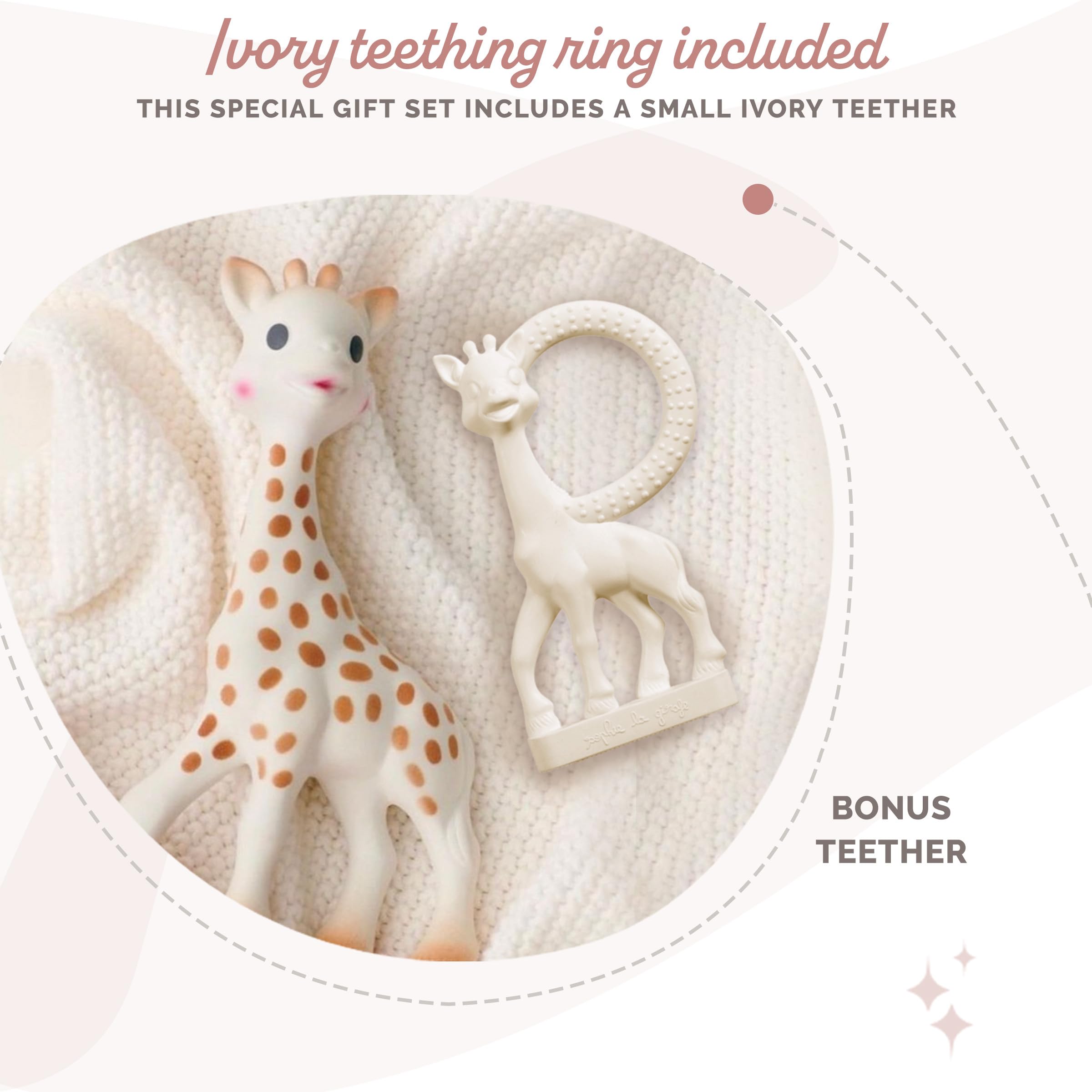 Sophie la girafe spots detail under soft lighting highlights sensory design