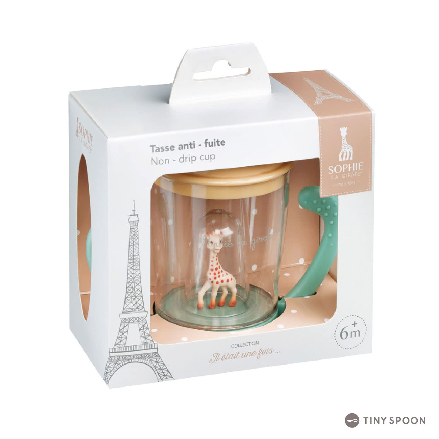 Sophie la girafe cup with two handles provides stable grip for toddlers.