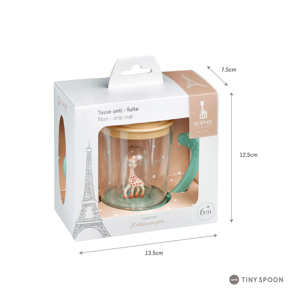 Sophie la girafe transition cup features ergonomic nub grip for little hands.