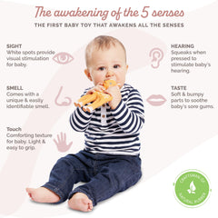 Sophie la girafe Fanfan teether side grip view shows easy grasp design