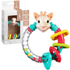 Sophie la girafe Multi-Textured Rattle circle grip supports easy grasp during sensory play.
