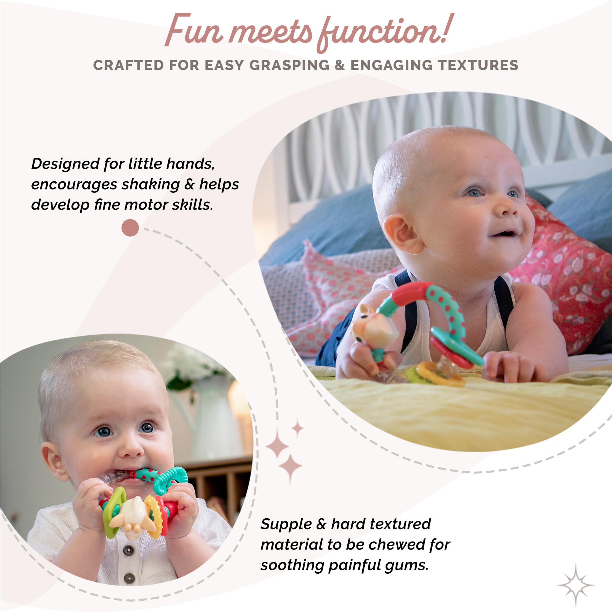 Sophie la girafe Multi-Textured Rattle closeup stitching shows durable baby-friendly details.