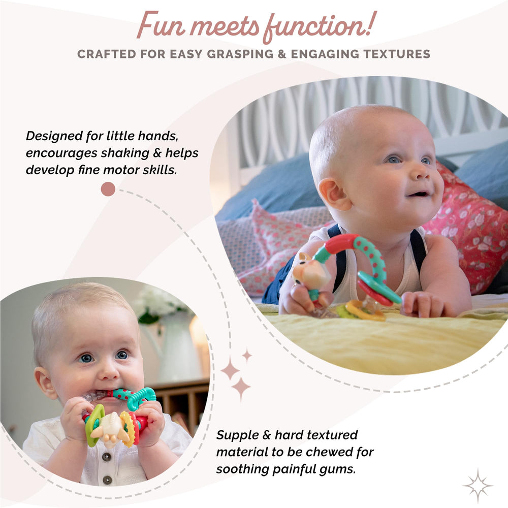 Sophie la girafe Multi-Textured Rattle closeup stitching shows durable baby-friendly details.