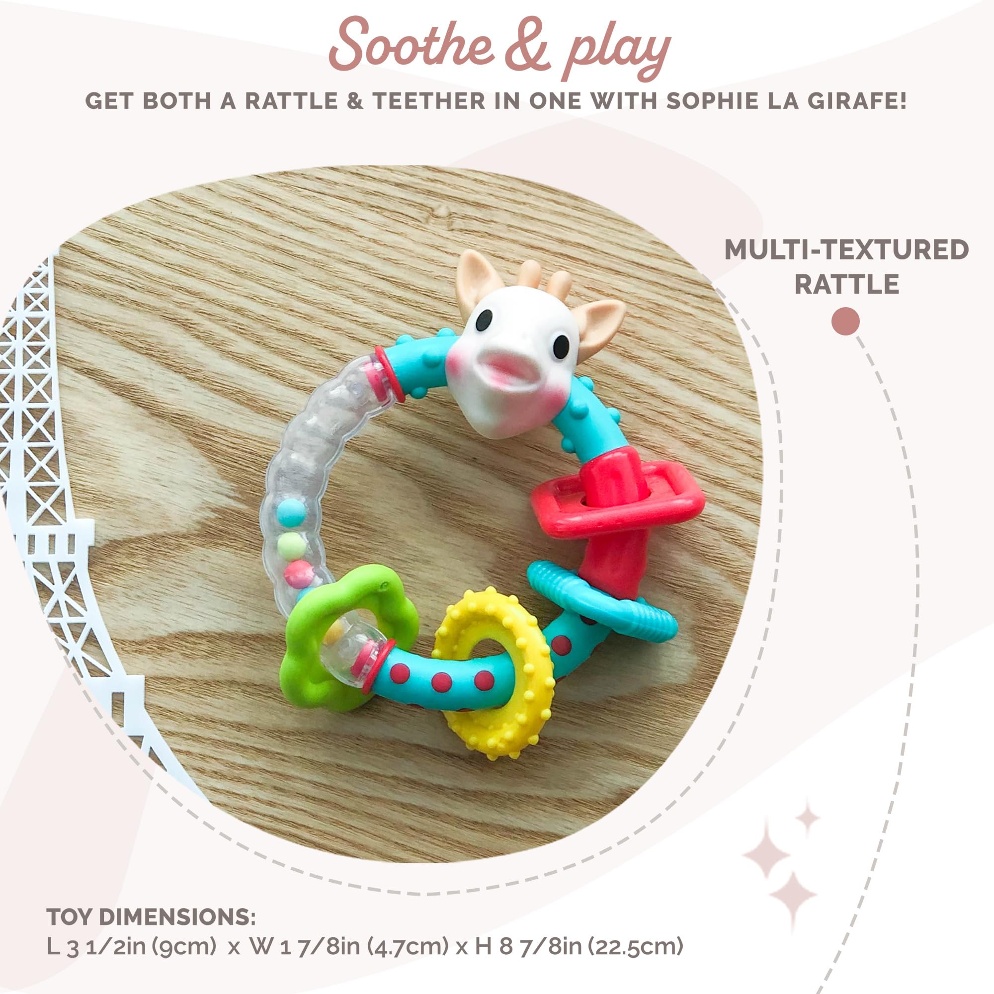 Sophie la girafe Multi-Textured Rattle sensory balls clatter for engaging auditory exploration.