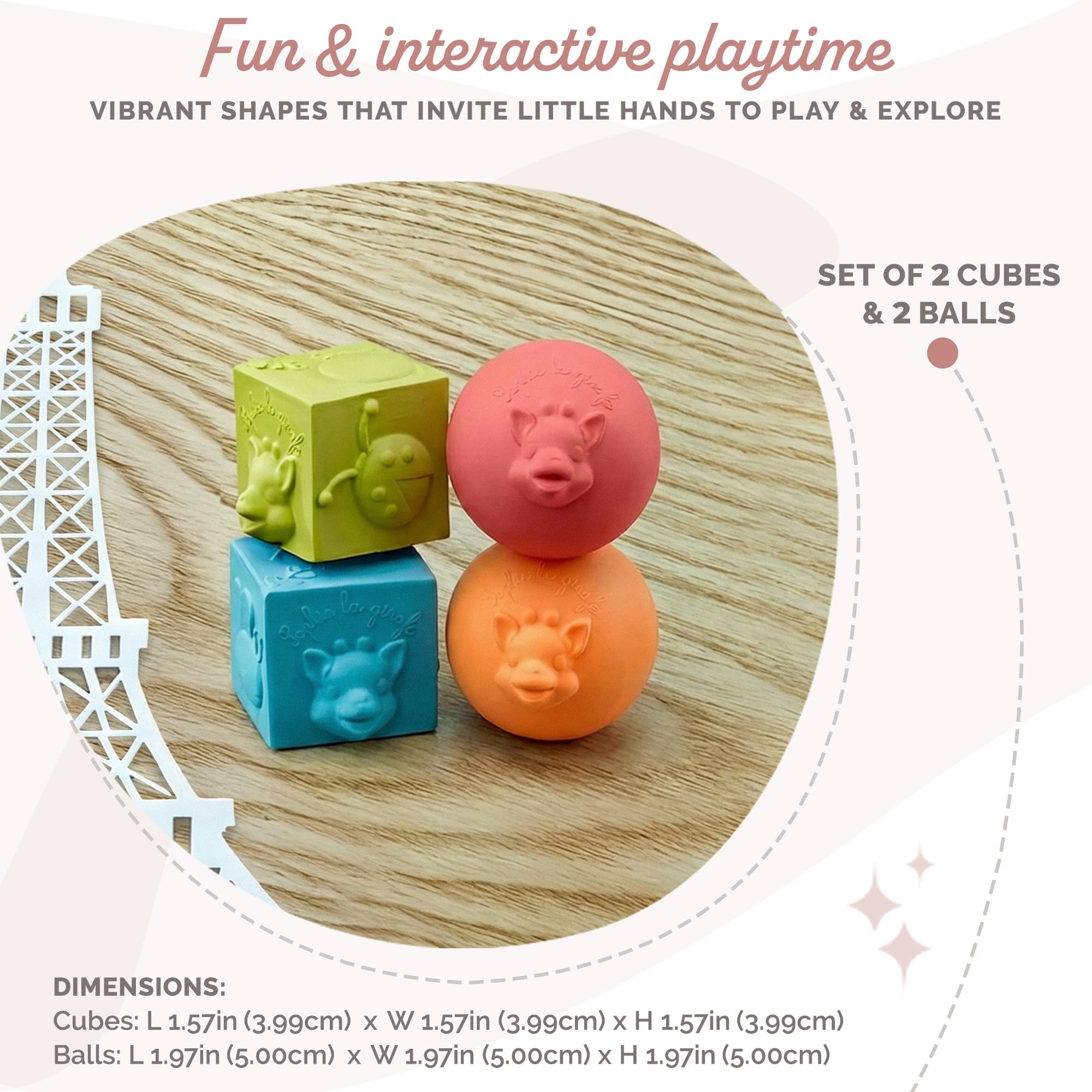 Sophie la girafe So'Pure colorful balls ready for grasp and play.