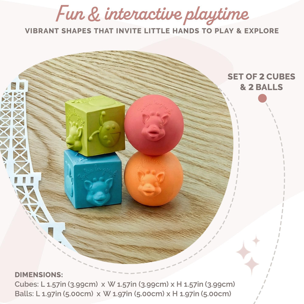 Sophie la girafe So'Pure colorful balls ready for grasp and play.