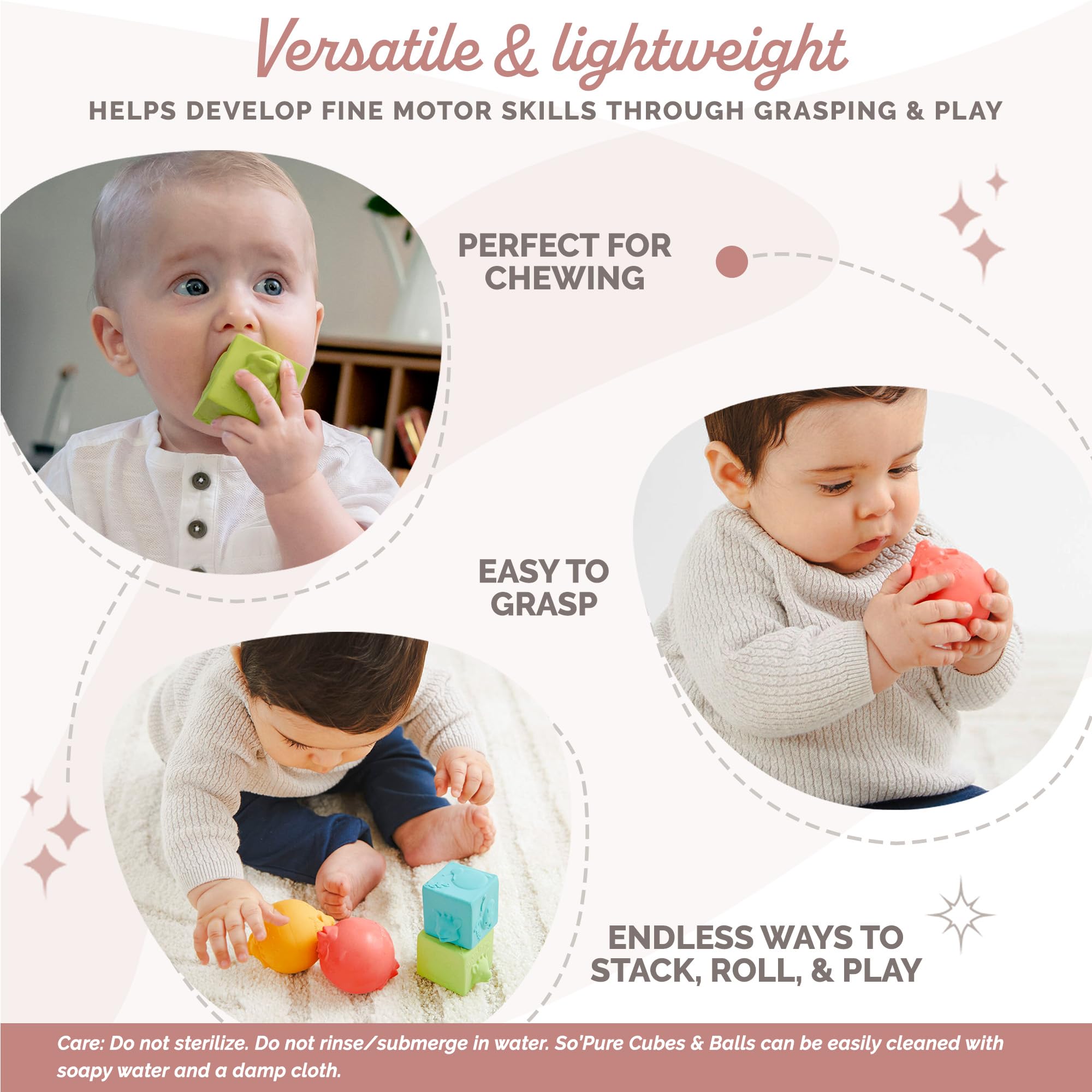 Sophie la girafe So'Pure blocks grasp demo for tiny hands.