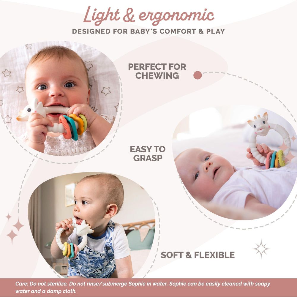 Sophie la girafe teething colorings geometric shapes encourage exploration and grasping during play