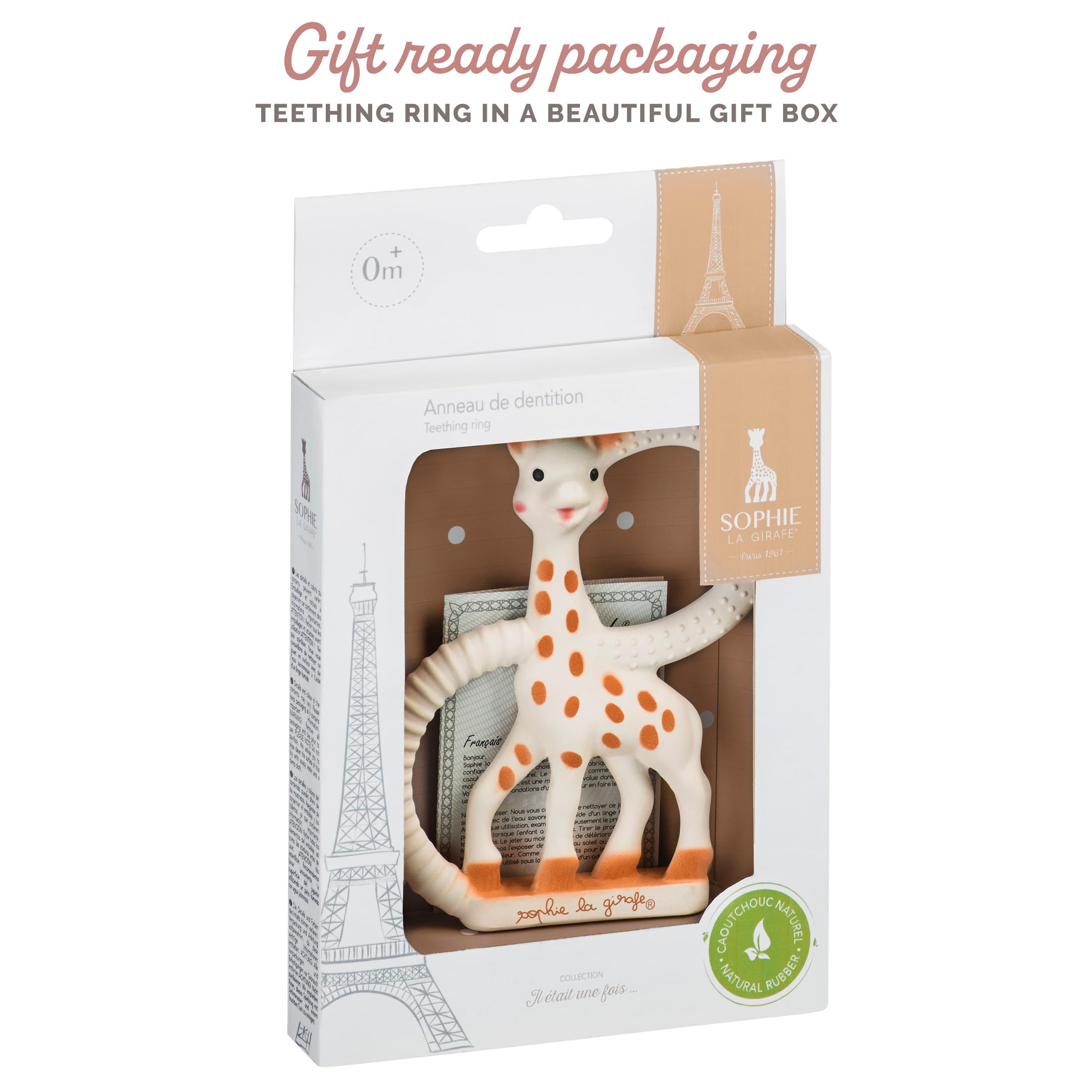 Sophie la girafe teething ring easy-clean design for quick sanitizing.
