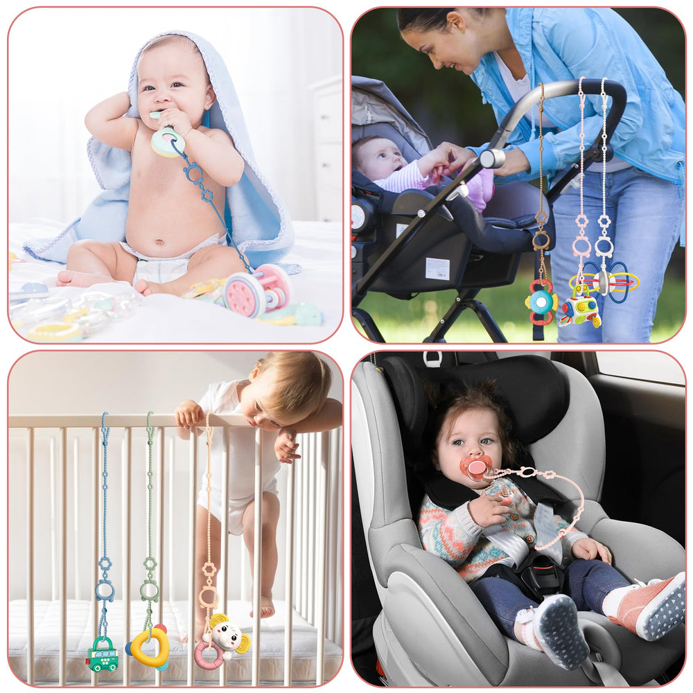 Sopkdey baby crib toy clip keeps toys within reach for safe play.