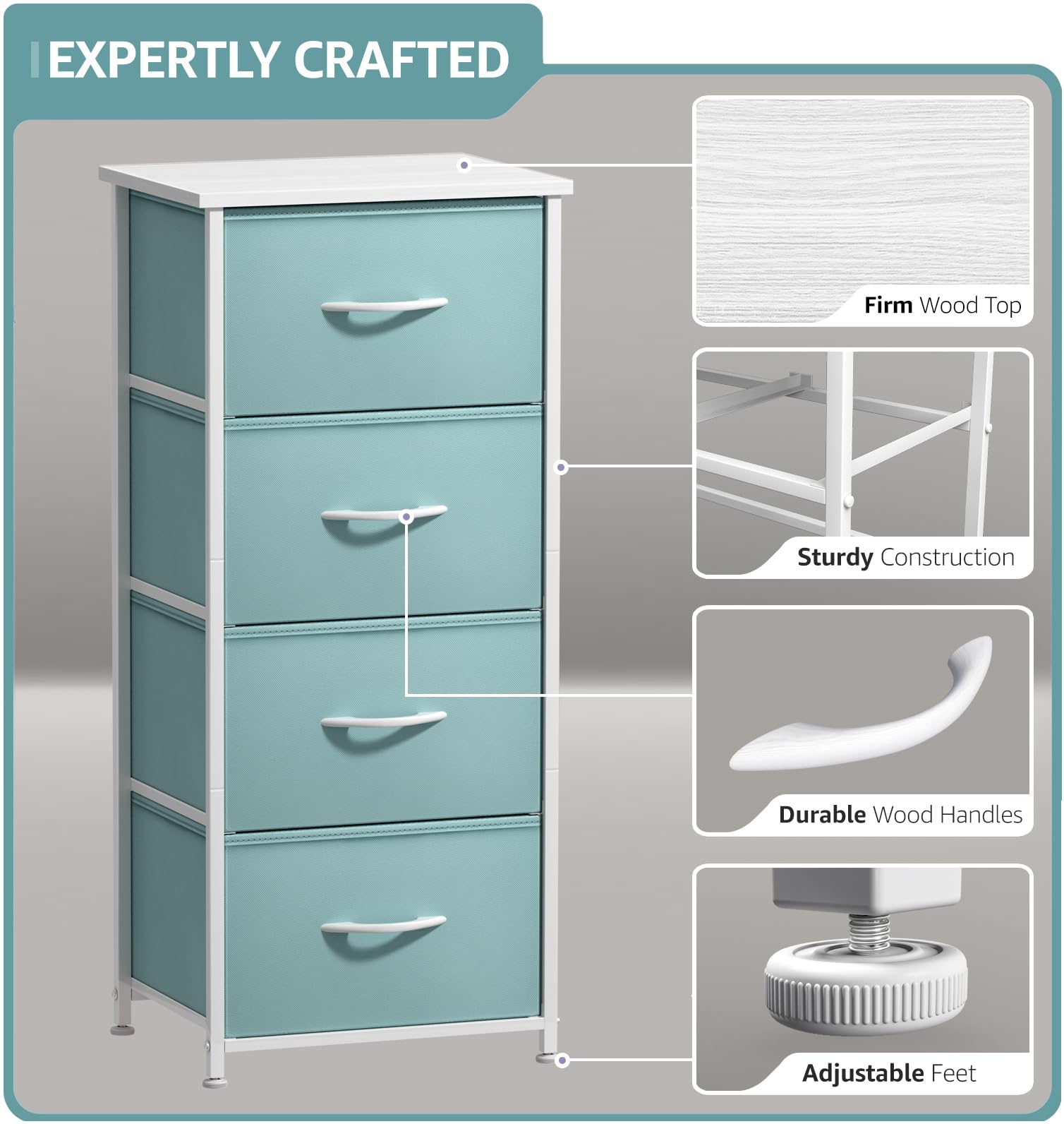 Sorbus dresser storage tower aqua-finish adds refreshing color to a room