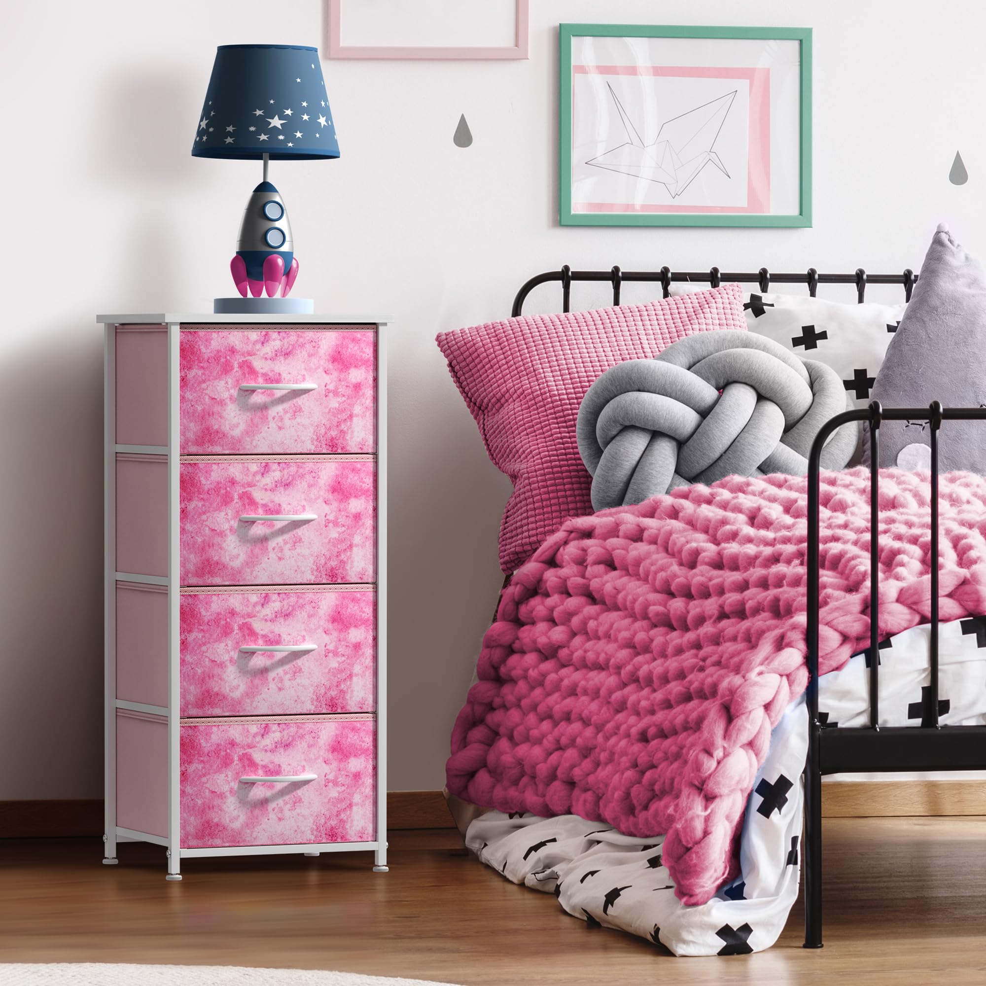 Sorbus pink tie-dye drawers add vibrant organization for cosmetics and accessories.