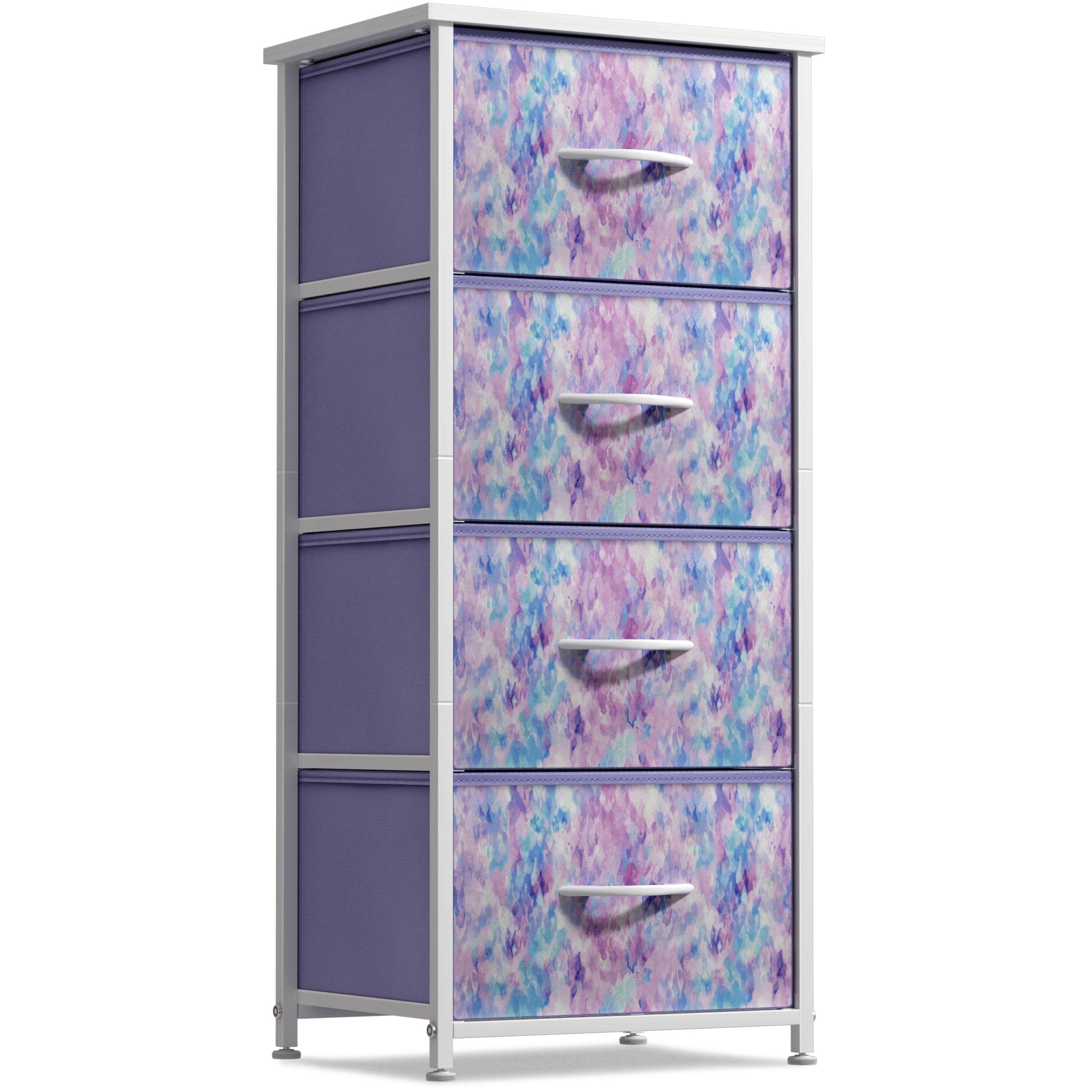 Sorbus dresser storage tower with wood top and tie-dye finish for stylish bedside display.