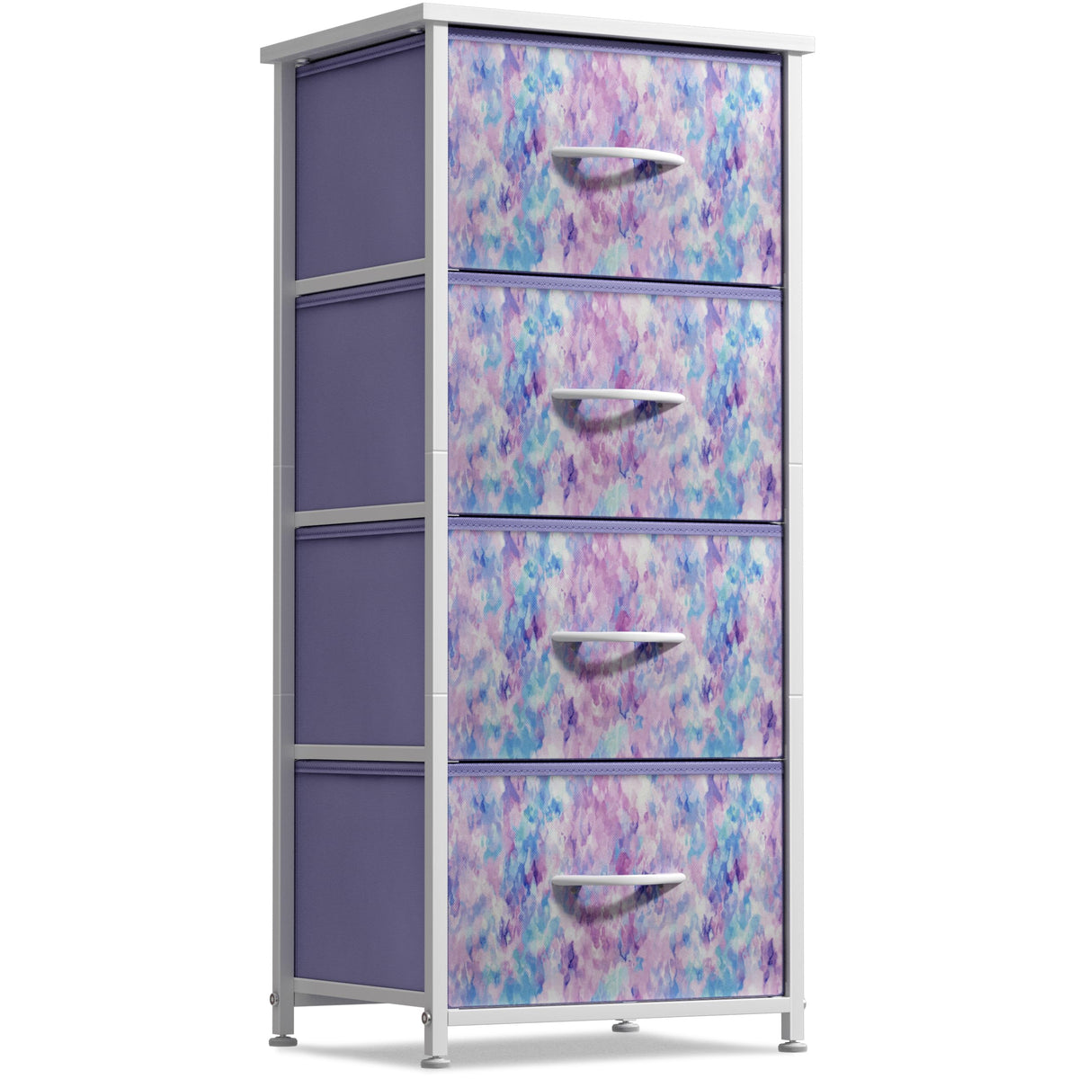 Sorbus dresser storage tower with wood top and tie-dye finish for stylish bedside display.