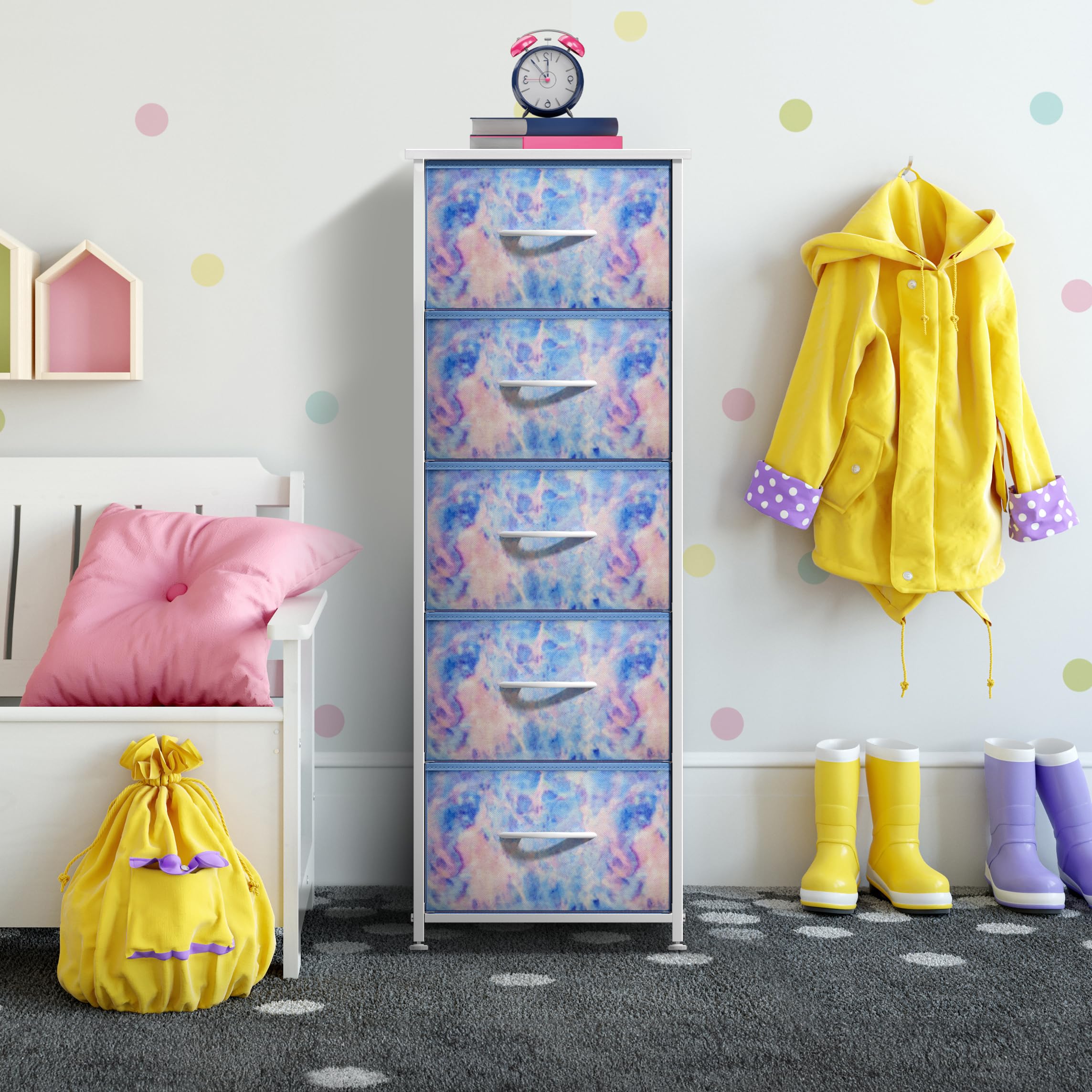 Sorbus fabric dresser in a kids' room showcases tidy, accessible organization and display space.
