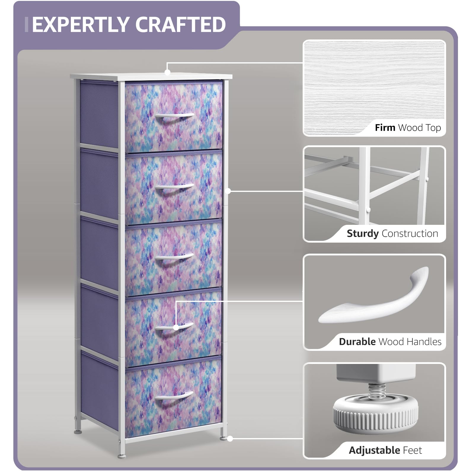 Sorbus fabric dresser folded drawers show portable lightweight design for flexible spaces.