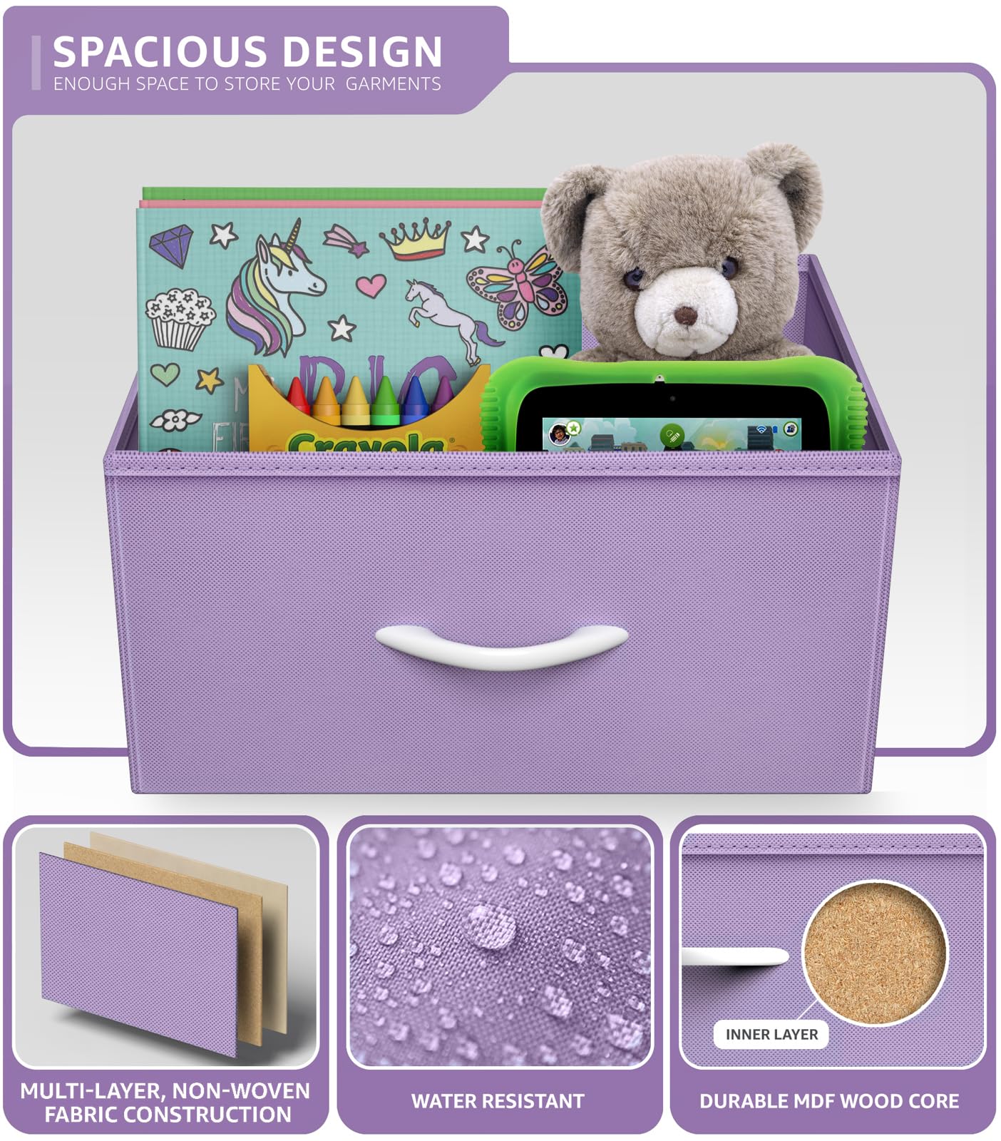 Sorbus fabric dresser in a compact kid's room demonstrates easy access and portability